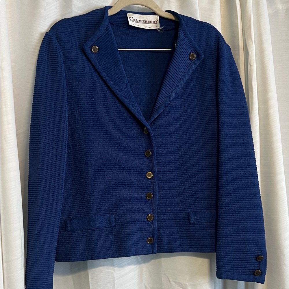 Castleberry Blue Vintage Knit Blazer | Size 16 | 100% Dacron Polyester